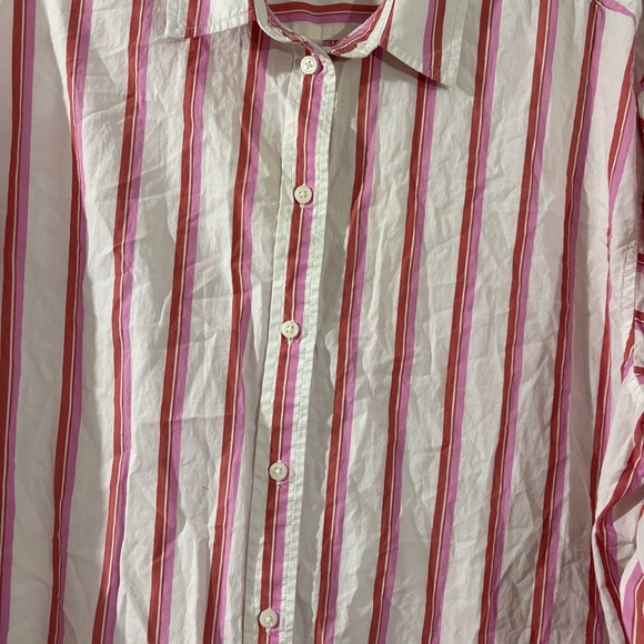 J Crew Poplin Shirt Top Pink White Stripe Relaxed Fit Washed Cotton Sz 20 Preppy - Picture 5 of 11